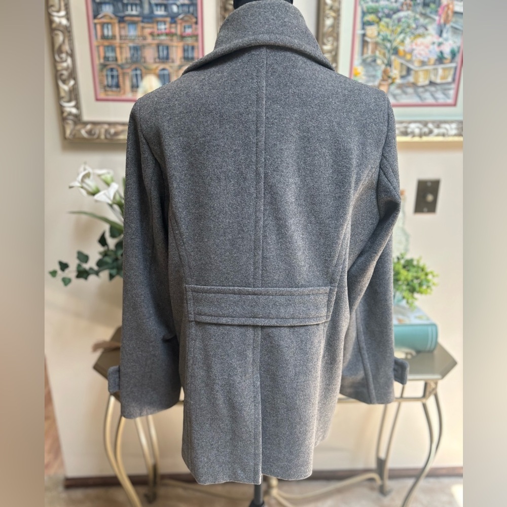 LANDS END WOOL GRAY CLASSIC TAILORED DOUBLE BREASTED NAUTICAL PEA COAT SZ 12 - Picture 7 of 13